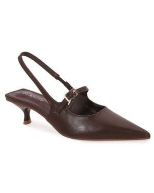 BERNESS Corrie Pointed Toe Buckle Slingback Kitten Heel Pump - Brown