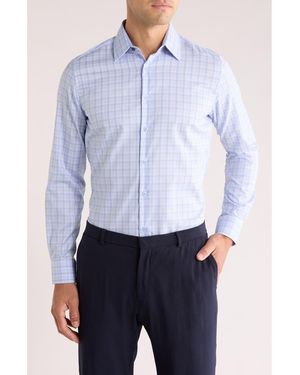 Duchamp Tailored Fit Plaid Dress Shirt - Blue