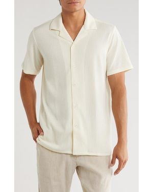 T.R. Premium Stripe Textured Short Sleeve Camp Shirt - Natural