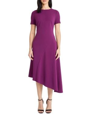 Maggy London Short Sleeve Asymmetric Midi Dress - Purple