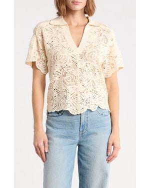 Democracy Short Sleeve Open Stitch Polo - Natural