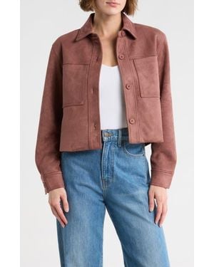 Tahari Crop Faux Suede Jacket - Red