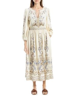 Max Studio Lemon Print Balloon Sleeve Maxi Dress - Natural