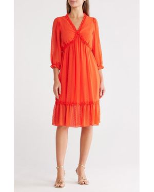 Nanette Lepore Madeline Clip Jacquard Long Sleeve Dress - Red