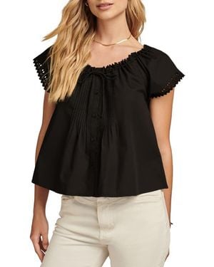 Lucky Brand Eyelet Trim Pintuck Button-Up Top - Black