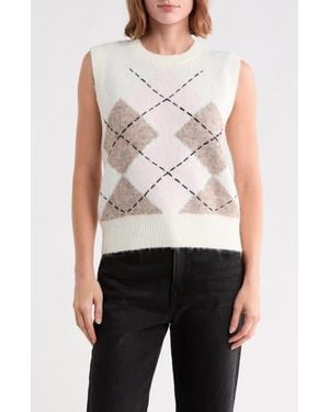 Ellen Tracy Argyle Sweater Vest - Natural