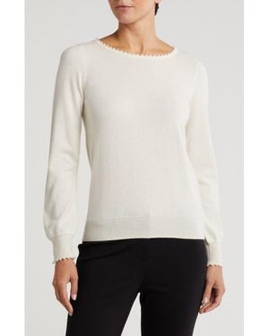 Sofiacashmere Imitation Pearl Cashmere Crewneck Sweater - White
