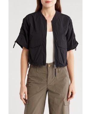 Democracy Cinched Tie Short Sleeve Bomber Jacket - Black