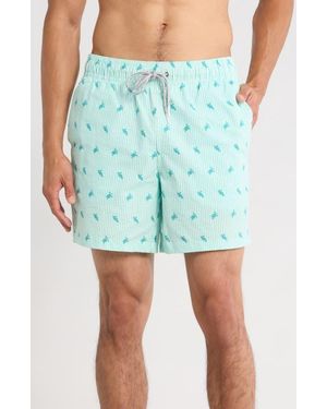 Rainforest Sea Turtles Seersucker Swim Trunks - Green