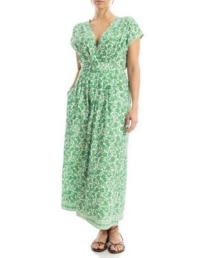 Max Studio Cap Sleeve Tucked Waist Maxi Dress - Green