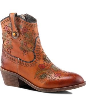 Spring Step Galop Embossed Floral Leather Bootie - Brown