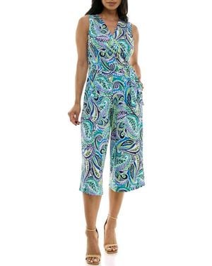 Nina Leonard Surplice Culotte Crop Jumpsuit - Blue