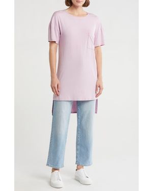 Go Couture Short Sleeve High-Low Tunic Top - Pink