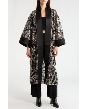 L'Agence Jin Sequin Embellished Open Front Ruana - Black
