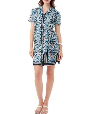 Trina Turk Annabel Short Sleeve Organic Cotton Shirtdress - Blue