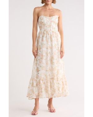 Blu Pepper Floral Strapless Dress - Natural