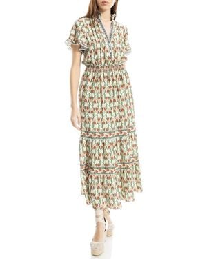 Max Studio Smocked Flutter Sleeve Maxi Dress - Metallic