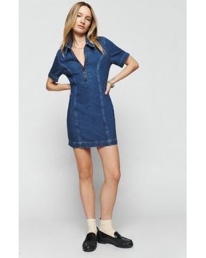 Reformation Quarter-Zip Stretch Organic Cotton Denim Minidress - Blue