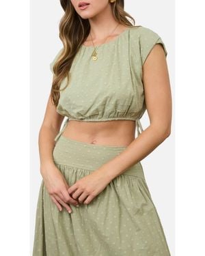 Blu Pepper Side Tie Swiss Dot Crop Top - Green