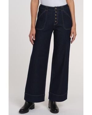 Sanctuary Denim Ekara Mid Rise Novelty Button Fly Slim Wide Jeans - Blue