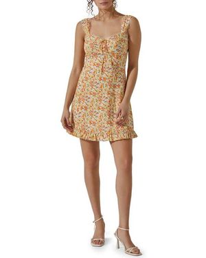 Astr Floral Lace Trim Mini Sundress - Natural
