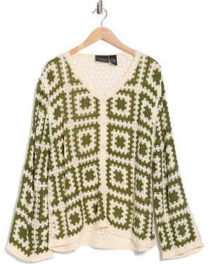 Forgotten Grace Crochet Square Open Knit Cardigan - Green