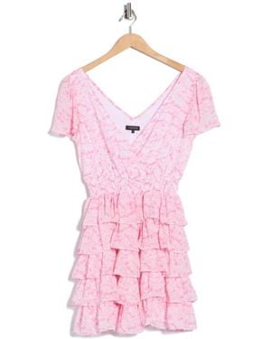 1.STATE Floral Tiered Ruffle Minidress - Pink