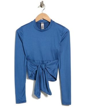 Go Couture Wrap Front Long Sleeve Top - Blue