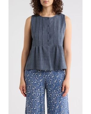 Max Studio Pintuck Crinkle Sleeveless Top - Blue