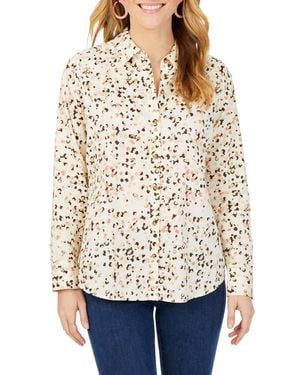 Foxcroft Davis Layer Dots Cotton Button-Up Shirt - Natural