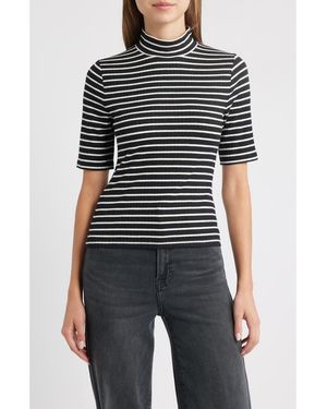 Rag & Bone The Knit Stripe Rib Mock Neck T-Shirt - Black