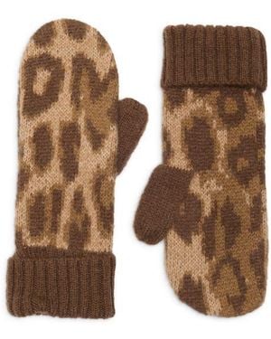 Damson Madder Fluffy Leopard Print Mittens - Brown
