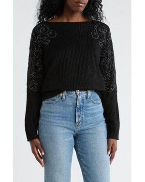 Democracy Embroidered Pullover Sweater - Black