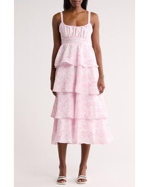 AUGUST SKY Floral Empire Waist Tiered Maxi Dress - Pink