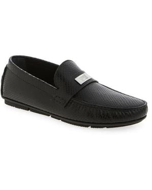 Roberto Cavalli Leather Embossed Driving Loafer - Black
