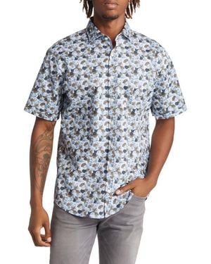 Brax Hardy Floral Stretch Short Sleeve Button-Up Shirt - Blue
