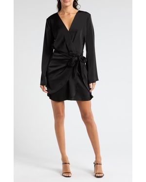 Wayf Long Sleeve Wrap Dress - Black