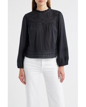 Rails Reyna Lace Inset Cotton Peasant Top - Black