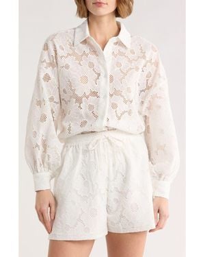 NSR Lace Mesh Button-Up Shirt - White