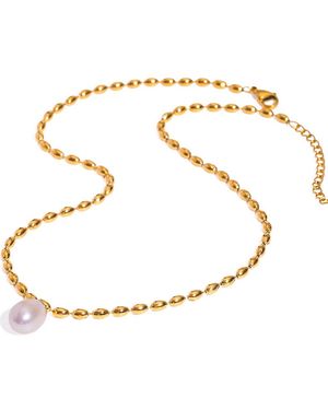 LA MENO Modern Pearl Pendant Necklace - Metallic