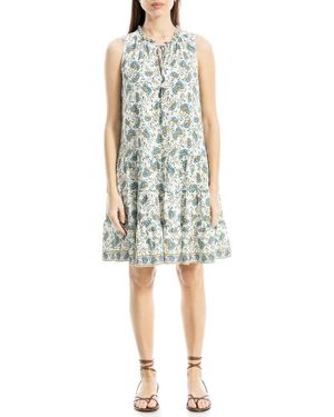 Max Studio Floral Split Neck Tiered Dress - Green