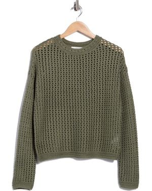 Vince Crochet Cotton Crewneck Sweater - Green