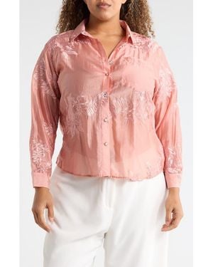 Forgotten Grace Embroidered Button-Up Shirt - Pink