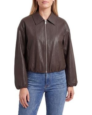 Bagatelle Faux Leather Zip Front Bubble Jacket - Brown
