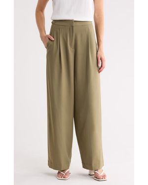 Max Studio Woven Pleat Front Pants - Green