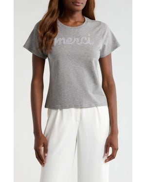 Cinq À Sept Merci Embellished Cotton Graphic T-Shirt - Gray