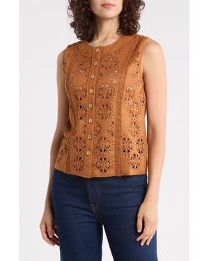 Forgotten Grace Laser Cut Circle Faux Suede Tank - Brown
