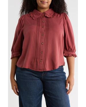 Democracy Pintuck Woven Button-Up Shirt - Red