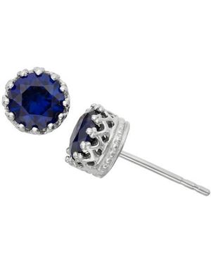 FZN Sterling Crown Stone Stud Earrings - Blue