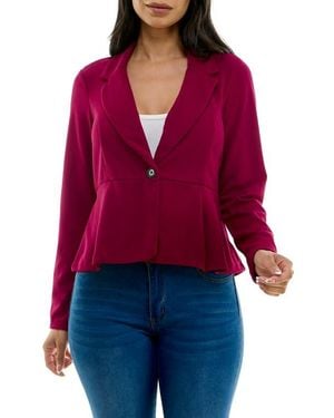 Nina Leonard Notch Lapel Peplum Blazer - Red